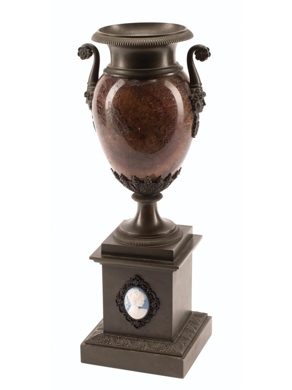 Appraisal: Continental Bronze-Mounted Blue John Urn th c scroll handles with