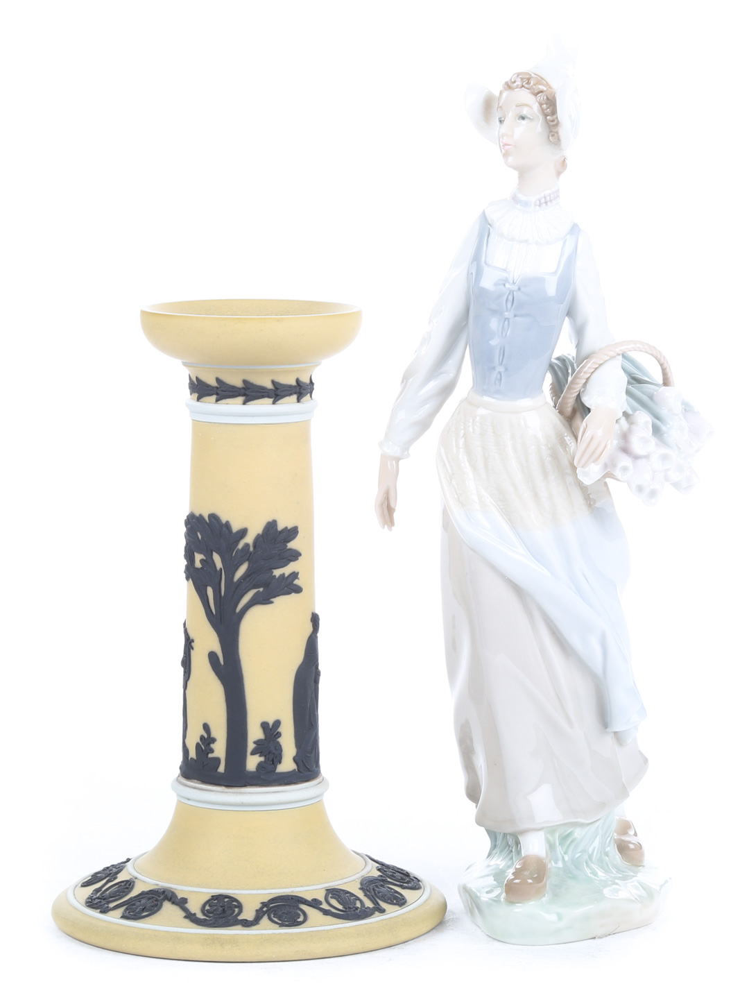 Appraisal: Lladro porcelain figure Wedgwood candlestick Lladro porcelain figure of girl