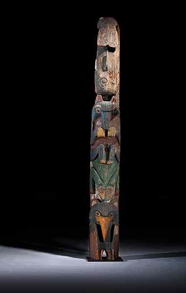 Appraisal: Haida Polychrome Totem Pole carved of a single piece of