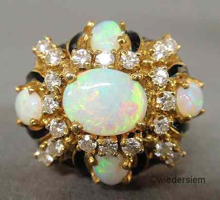 Appraisal: Ladies k gold ring set with opals diamonds and with