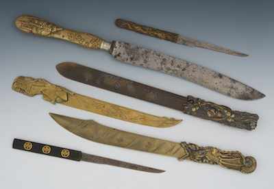 Appraisal: Five Oriental Mixed Metals Implements Including a cast and etched