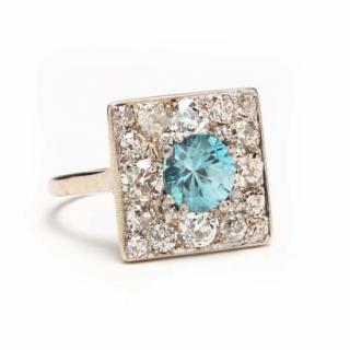 Appraisal: Vintage KT Blue Zircon and Diamond Ring centered with one