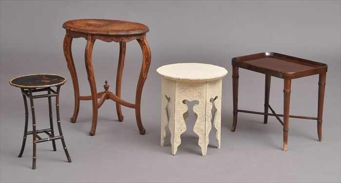 Appraisal: MOORISH-STYLE CREAM-PAINTED OCCASIONAL TABLE The scalloped top over hexagonal base