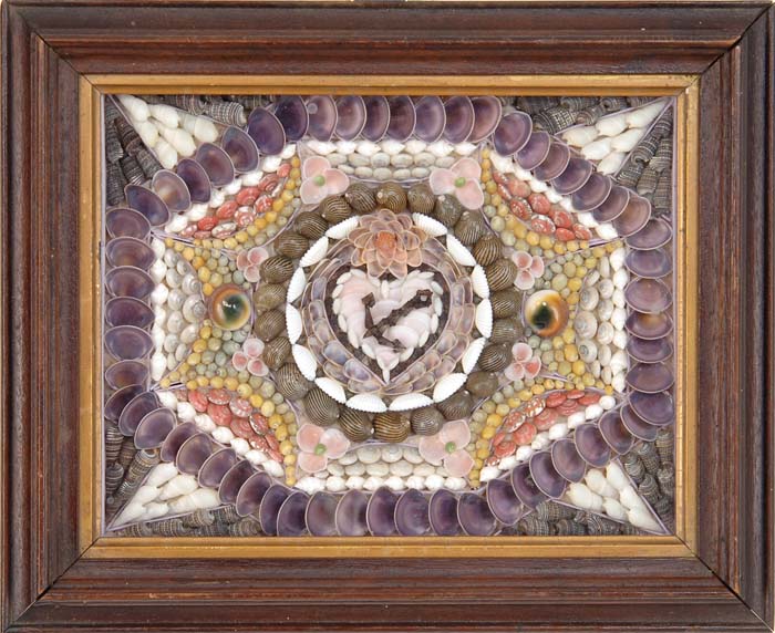 Appraisal: VICTORIAN FRAMED SAILOR S SHELL VALENTINE Rectangular shell work piece