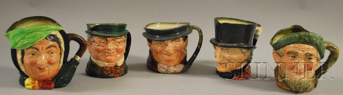 Appraisal: Five Large Royal Doulton Ceramic Character Jugs John Peel Pickwick