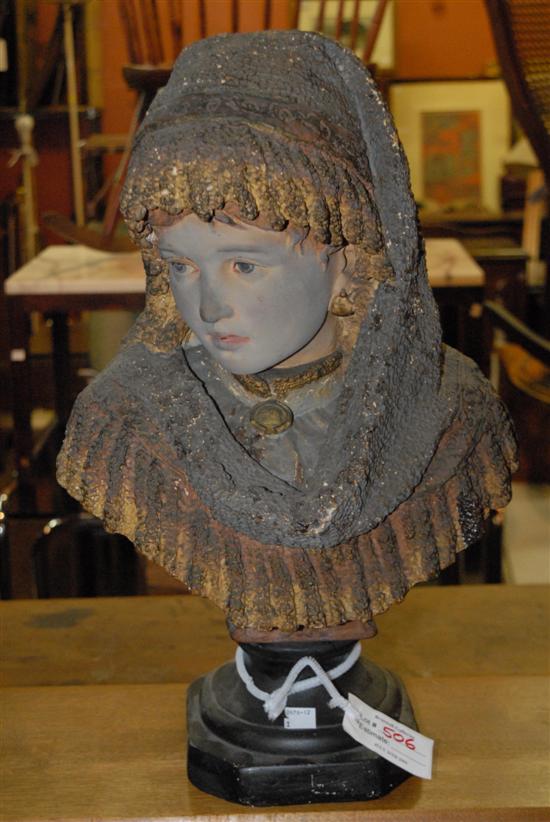 Appraisal: ANTIQUE BUST OF YOUNG GIRL Plaster finish repaired H