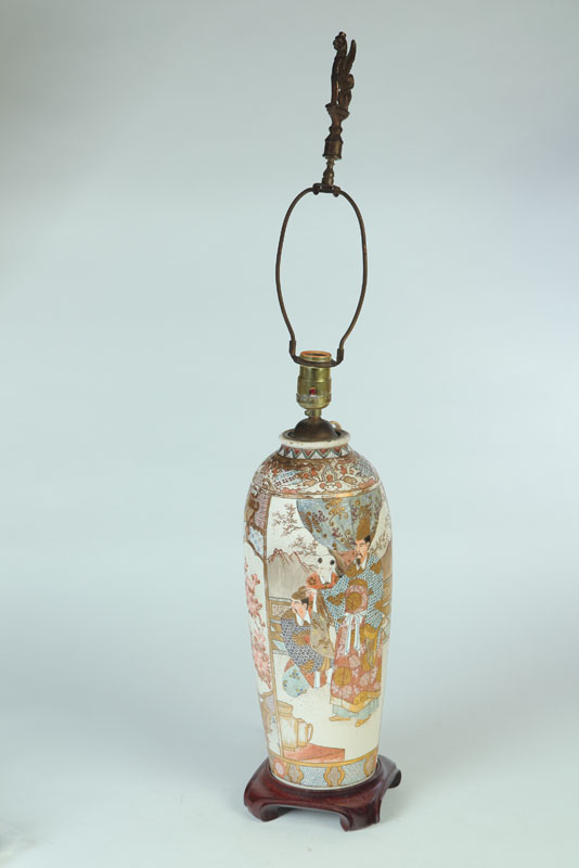 Appraisal: SATSUMA TABLE LAMP Japan early th century Tall vase with