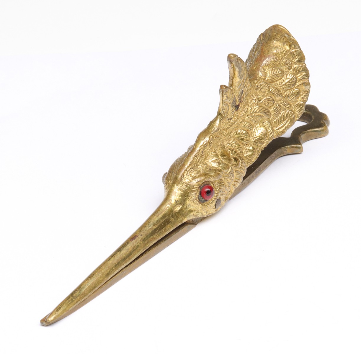 Appraisal: GILT BRASS GLASS EYED BIRD LETTER CLIP - Measures inches