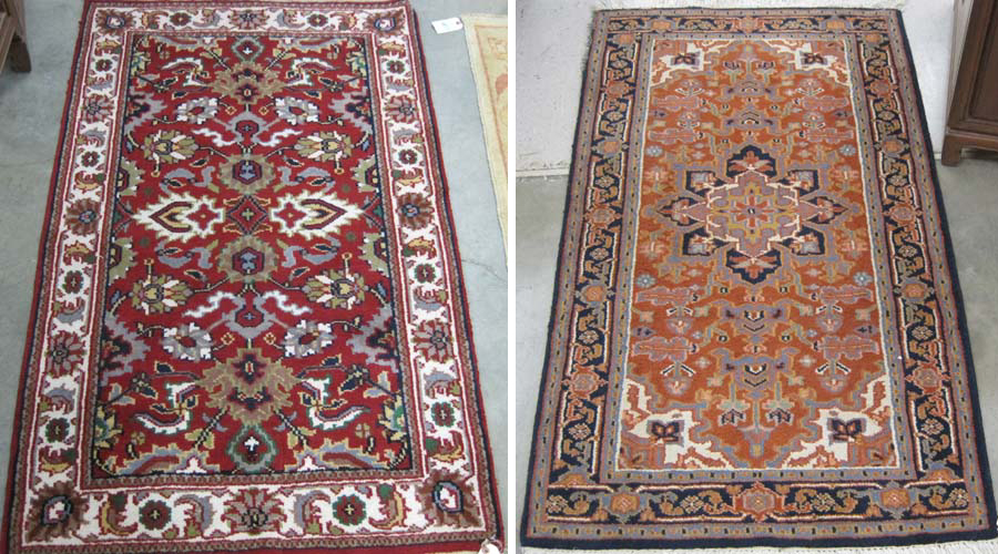 Appraisal: TWO HAND KNOTTED ORIENTAL AREA RUGS Indo-Persians sizes ' x