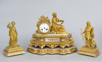 Appraisal: A French Gilt Metal and Alabaster Clock Garniture Set A