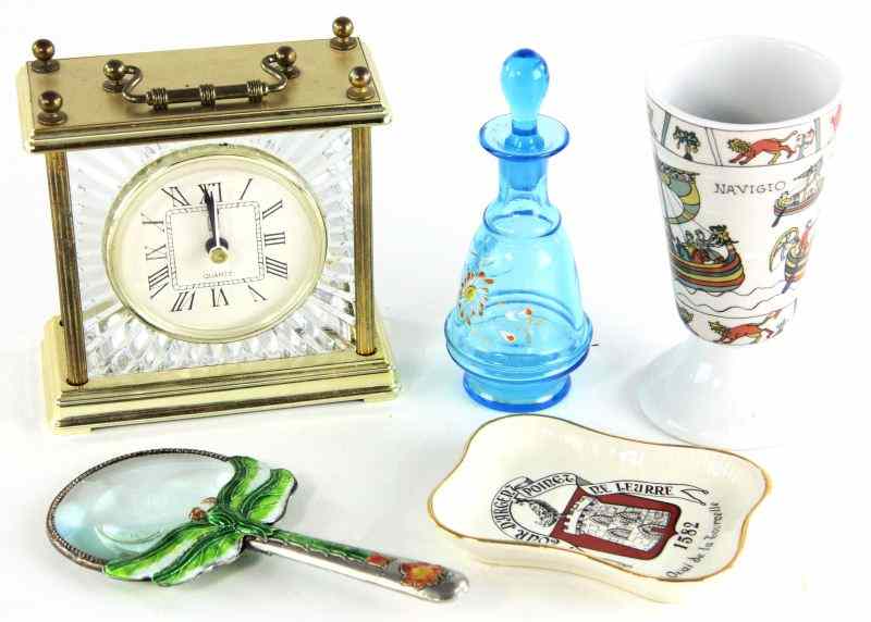 Appraisal: Lady's Vanity Accoutrements pieces including a carriage style clock an