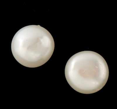 Appraisal: A Pair of Button Pearl and k Gold Earrings Button