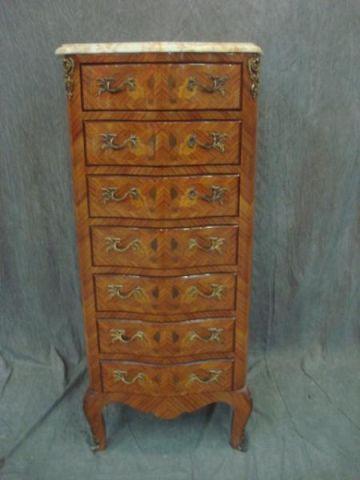 Appraisal: Parquetry Marbletop and Inlaid Lingerie Chest Signed P MARQUANT From