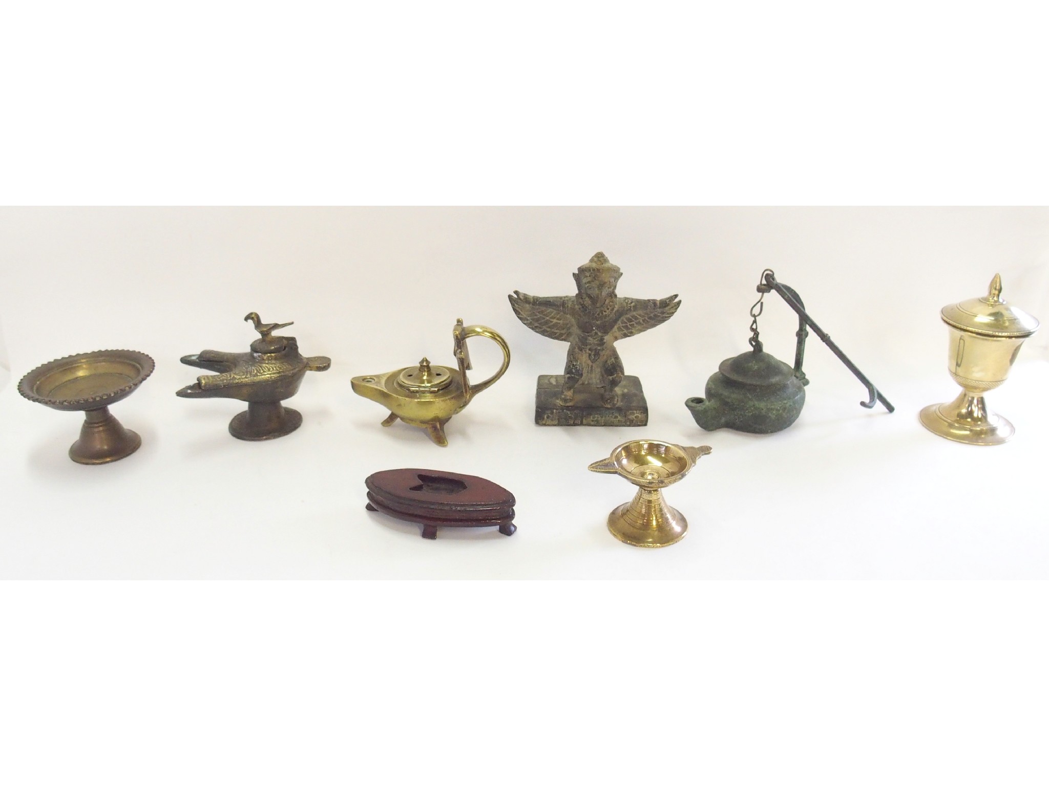 Appraisal: Brass inkwell modelled as a Roman oil lamp and assorted