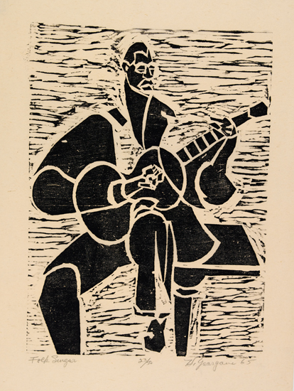 Appraisal: HARTWELL YEARGANS - Folk Singer Woodcut on thin Japan paper