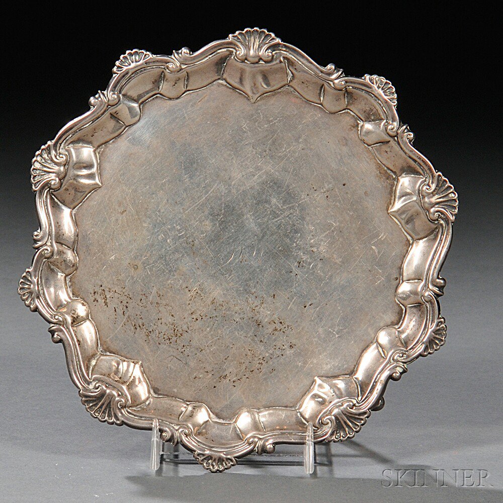 Appraisal: George III Sterling Silver Card Tray London - maker's mark