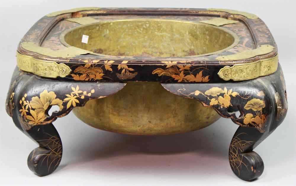 Appraisal: JAPANESE BLACK AND GOLD LACQUER HIBACHI EDO PERIOD CIRCA of