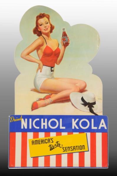 Appraisal: Cardboard Nichol-Kola Die-Cut Advertising Sign Description Depicting a pretty girl