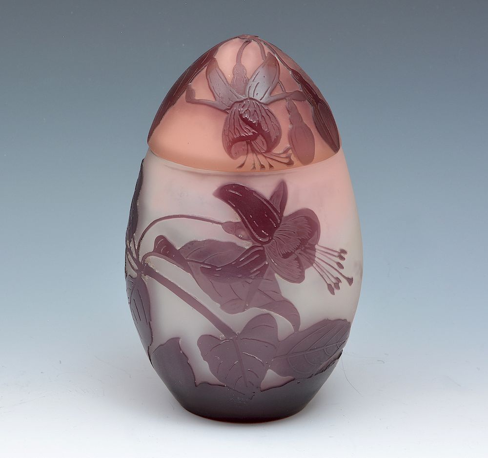 Appraisal: Galle lavender cameo glass egg-form jar with flowers Galle lavender