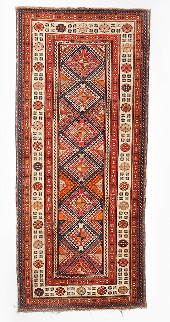 Appraisal: A CAUCASIAN TALISH RUNNER with central interlinked polychrome hooked medallion