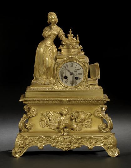 Appraisal: Louis-Philippe Gilt-Brass Figural Mantel Clock second quarter th century in