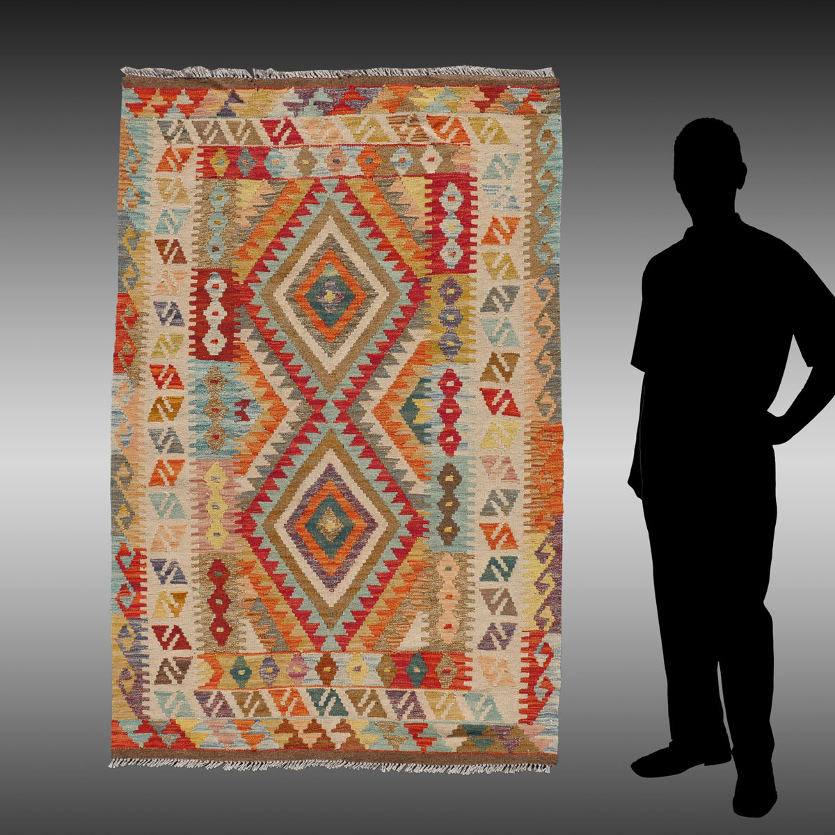 Appraisal: TURKISH HAND-WOVEN WOOL KILIM ' '' X ' '' This