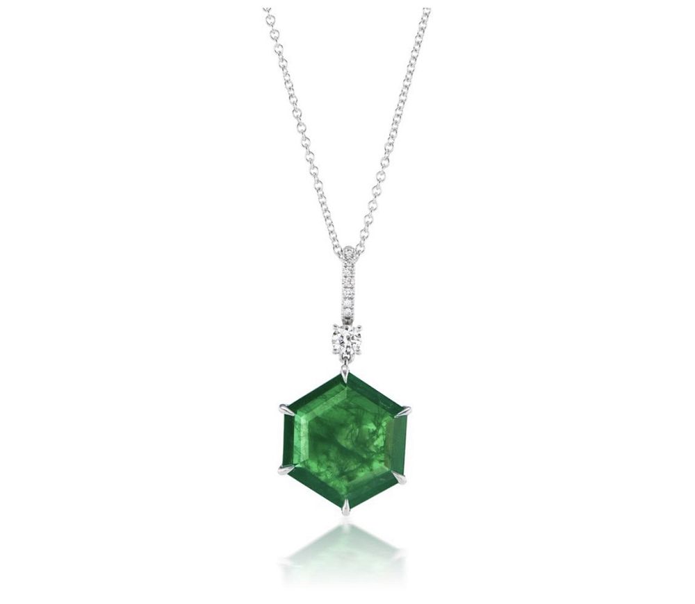 Appraisal: HEXAGONAL EMERALD AND DIAMOND NECKLACE HEXAGONAL EMERALD AND DIAMOND NECKLACE