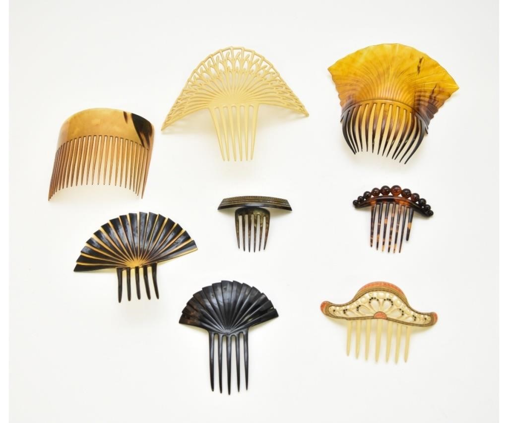 Appraisal: Eight celluloid plastic hair combs in the Art Deco and