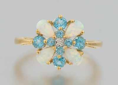 Appraisal: A Ladies' Opal and Blue Topaz Ring k yellow gold