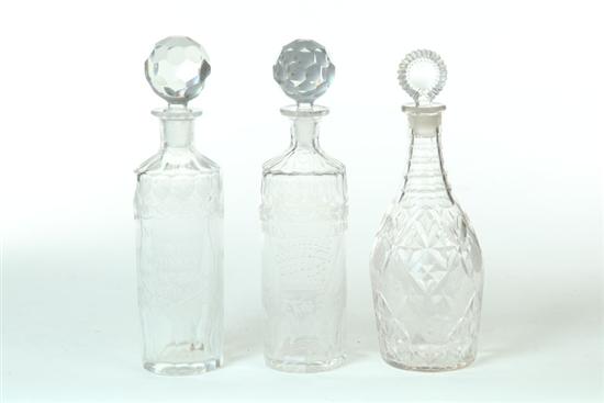 Appraisal: THREE EARLY CUT AND ENGRAVED SPIRITS BOTTLES American and English