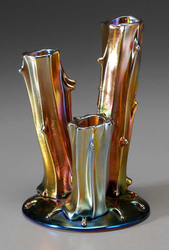 Appraisal: Steuben Twig Style Vase American th century iridescent amber and