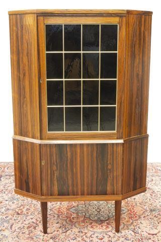 Appraisal: Danish mid-century modern rosewood corner cabinet c s upper and