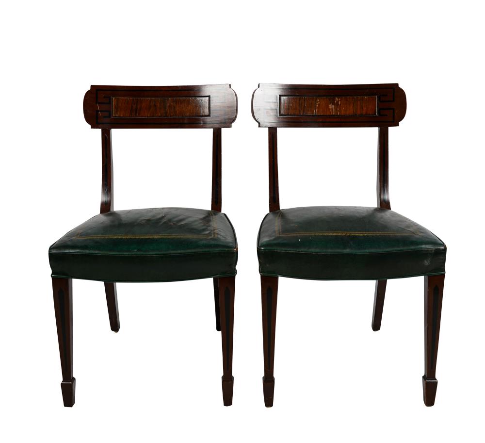 Appraisal: PAIR OF REGENCY STYLE STAINED MAHOGANY SIDE CHAIRSeach with gilt-tooled