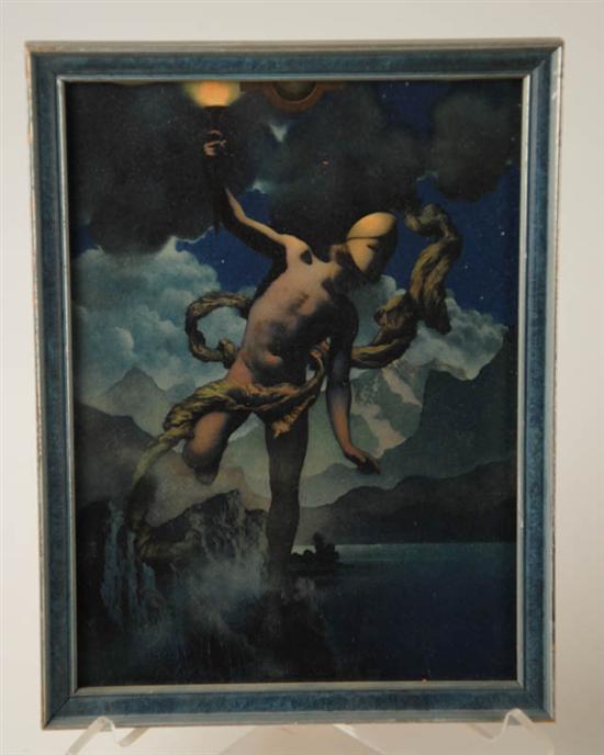 Appraisal: Maxfield Parrish Print Prometheus framed scarce cropped Edison-Mazda calendar top