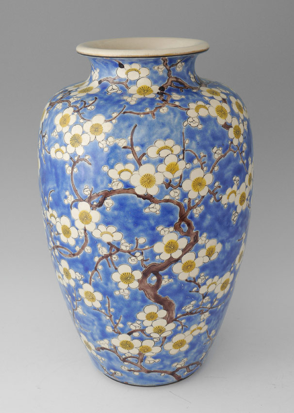 Appraisal: JAPANESE EARTHENWARE CHERRY BLOSSOM VASE Baluster form vase with blue