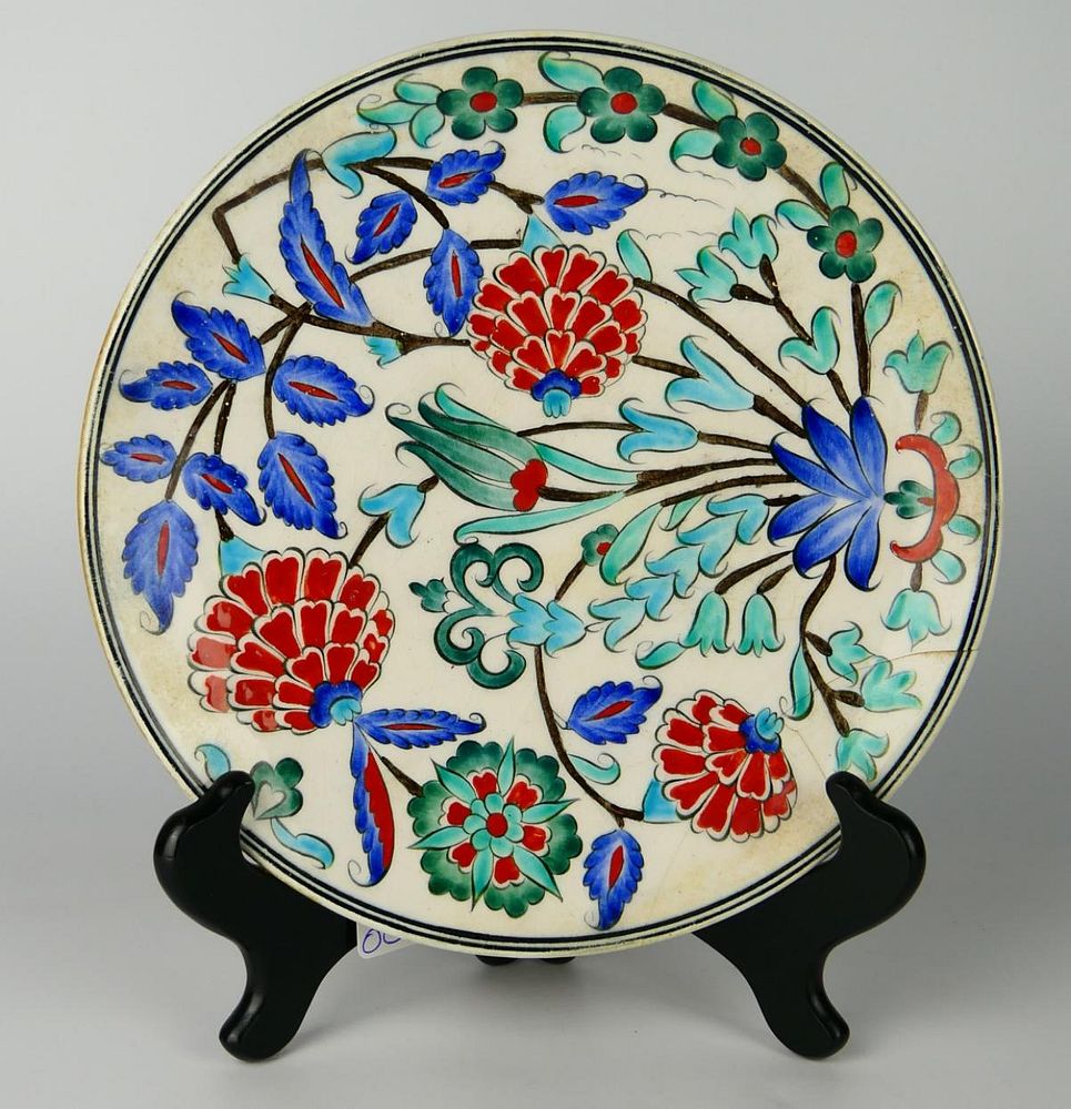 Appraisal: ANTIQUE KUTAHYA TURKISH PORCELAIN FLORAL PLATE Antique Kutahya Turkey hand