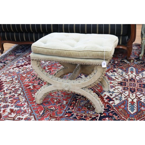 Appraisal: All over upholstered X framed stool distressed approx cm H