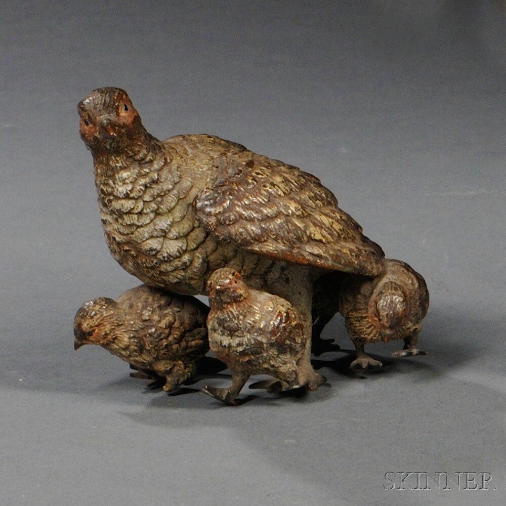 Appraisal: Viennese Cold-painted Bronze Figure of a Quail Hen and Four