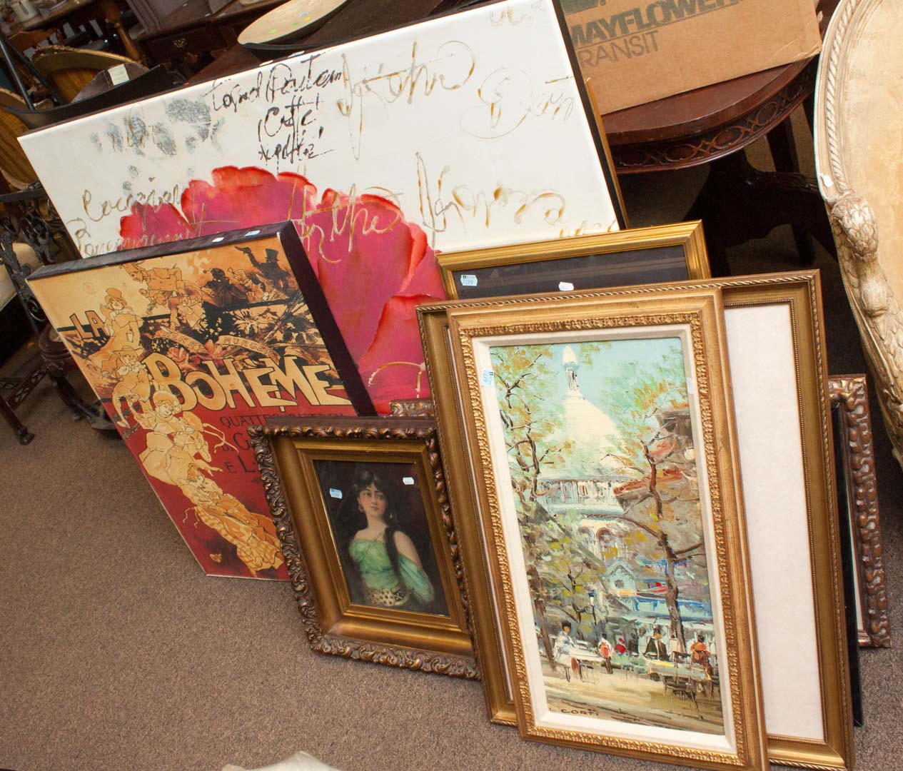 Appraisal: Assorted framed decorative items including eleven framed and unframed artwork