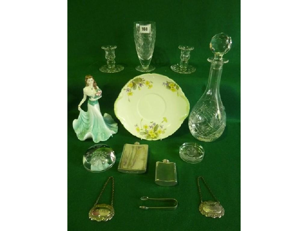 Appraisal: A wine decanter and vase two crystal dwarf candlesticks two