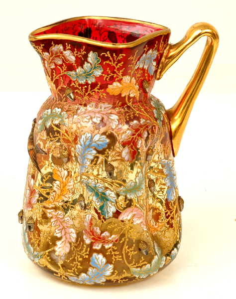 Appraisal: A MOSER ENAMELLED RUBY GLASS JUG Circa The shaped waisted