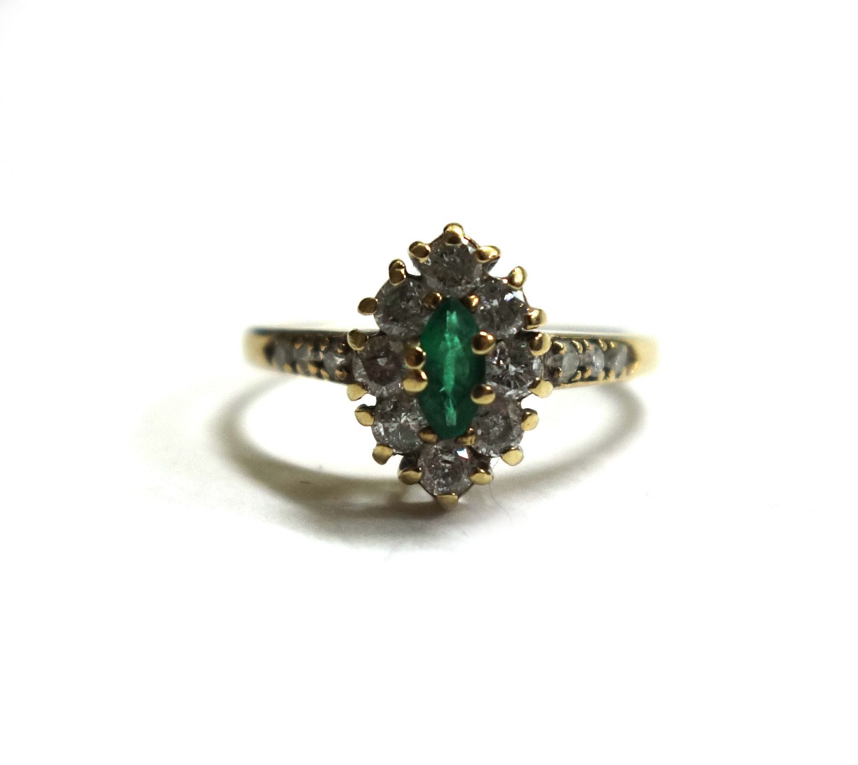 Appraisal: A ct gold emerald and diamond set marquise shaped cluster