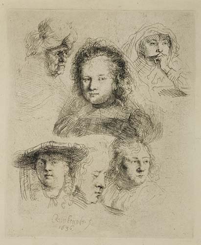 Appraisal: REMBRANDT VAN RIJN Sheet of Studies Head of Saskia and