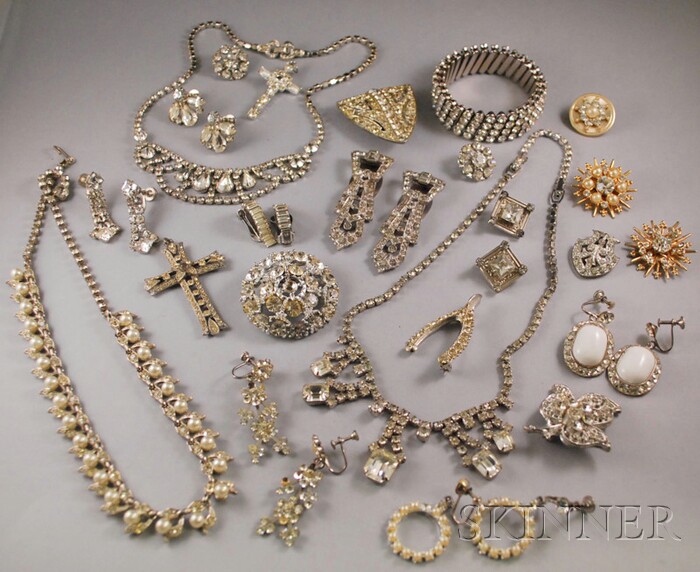 Appraisal: Group of Paste and Rhinestone Jewelry including necklaces brooches earrings