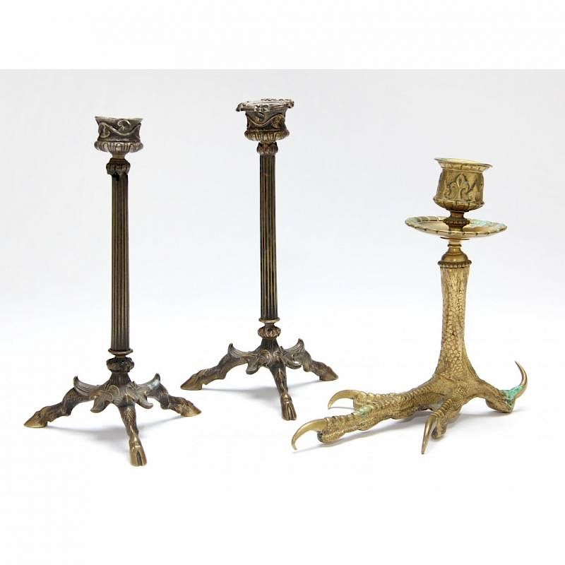 Appraisal: Three Naturalist Motif Candlesticks early th century to include a