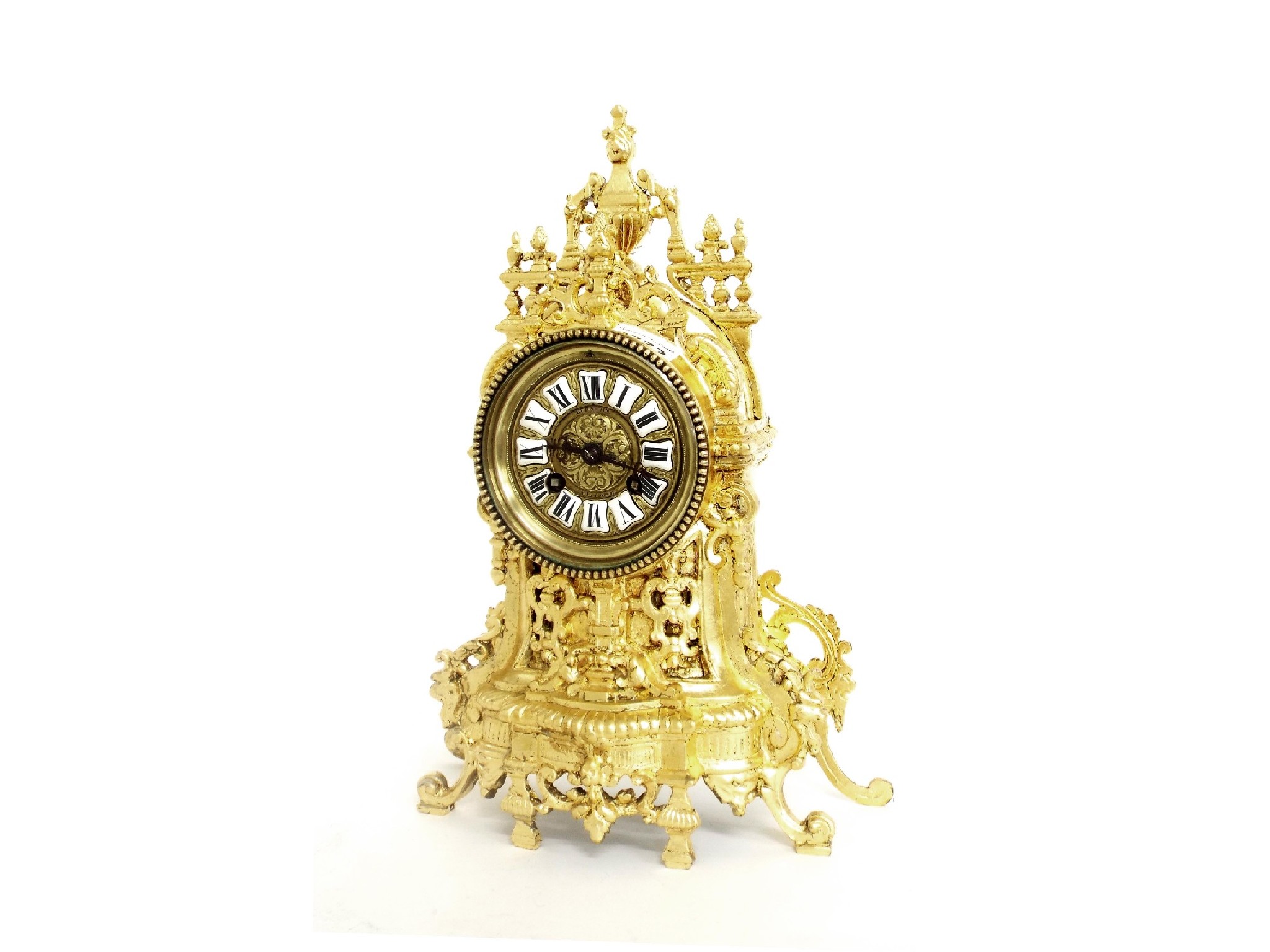 Appraisal: French gilt metal two train mantel clock the movement with