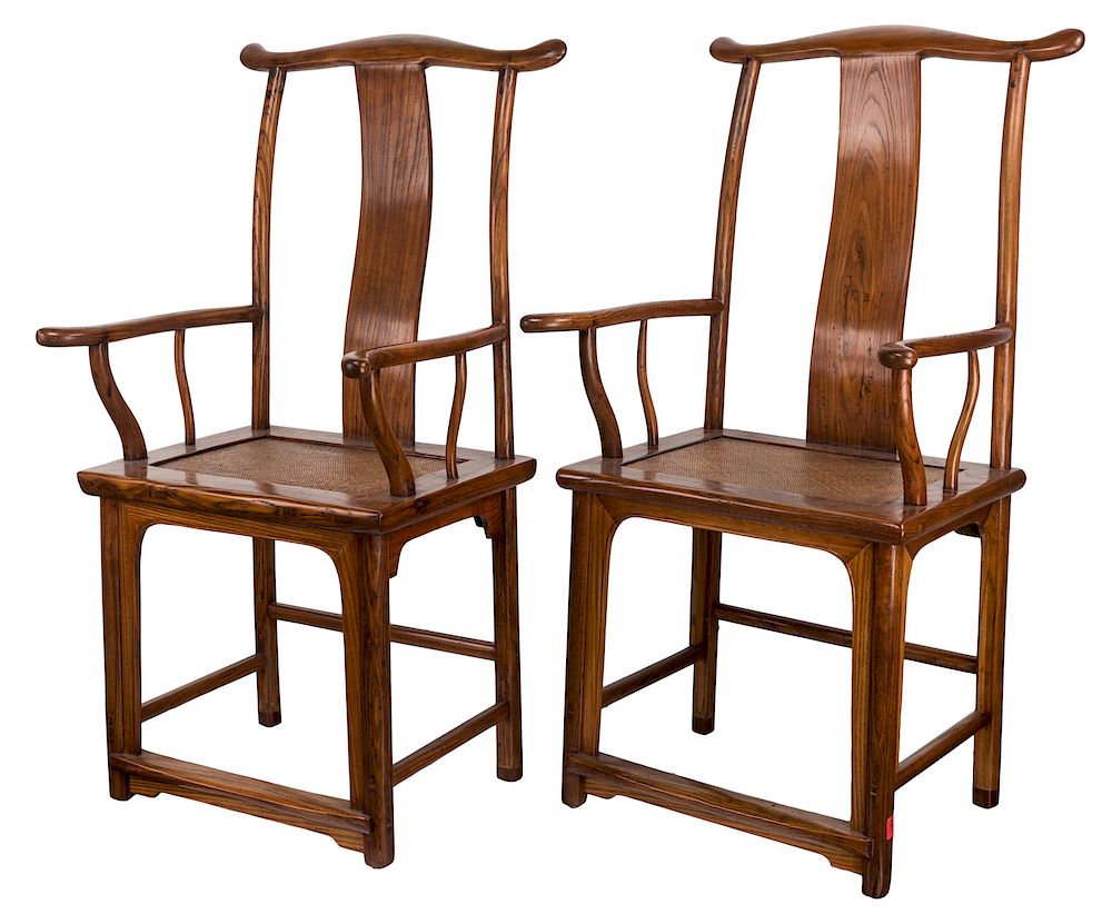 Appraisal: A PAIR OF CHINESE ELMWOOD SOUTHERN OFFICIAL HAT CHAIRS LATE