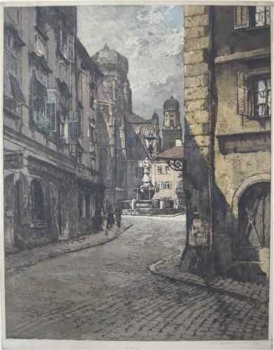 Appraisal: LUIGI KASIMIR ETCHING AND AQUATINT Austria - An Austrian cobblestone