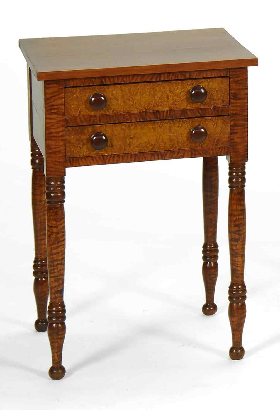 Appraisal: ANTIQUE AMERICAN SHERATON TWO-DRAWER STANDCirca With cherry top bird's-eye maple