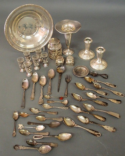 Appraisal: Group of sterling silver tableware coin silver spoons souvenir spoons